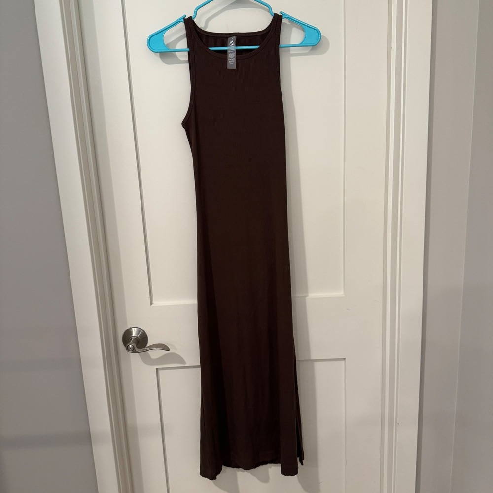 Lou & Grey Brown Ribbed Cutout Back Maxi Dress Sleeveless Side Slit Small